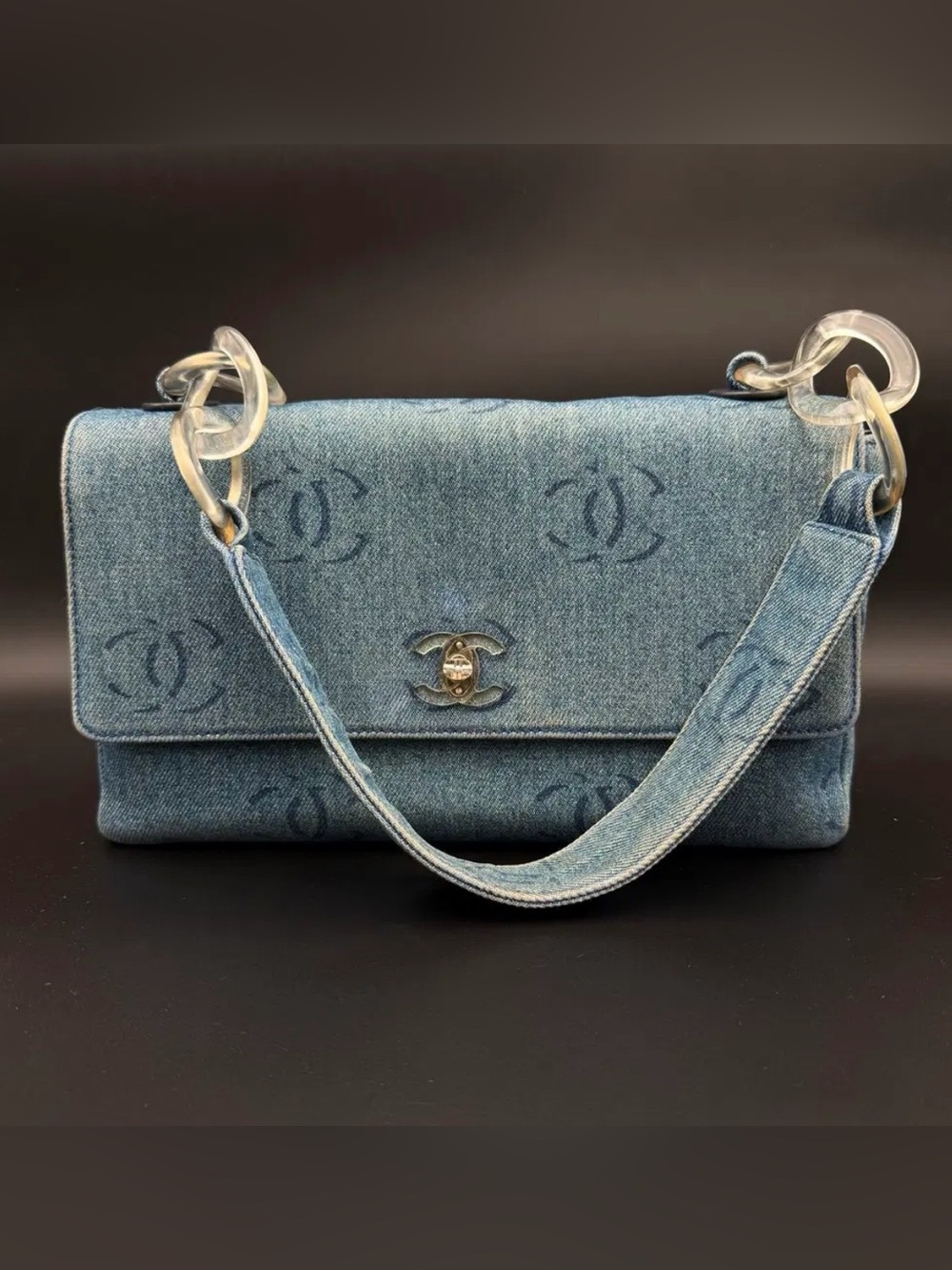 CHANEL Light Blue Denim Classic Flap Shoulder Bag
